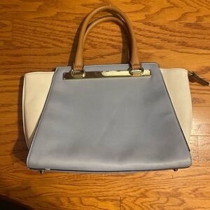 Aldo Blue and Cream Satchel with Brown Handles